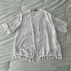 White And Black Tassel Detail Polka Dot Kimono